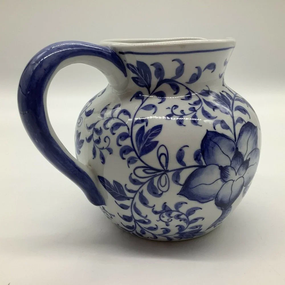 Andrea By Sadek Small Blue and White Pitcher/